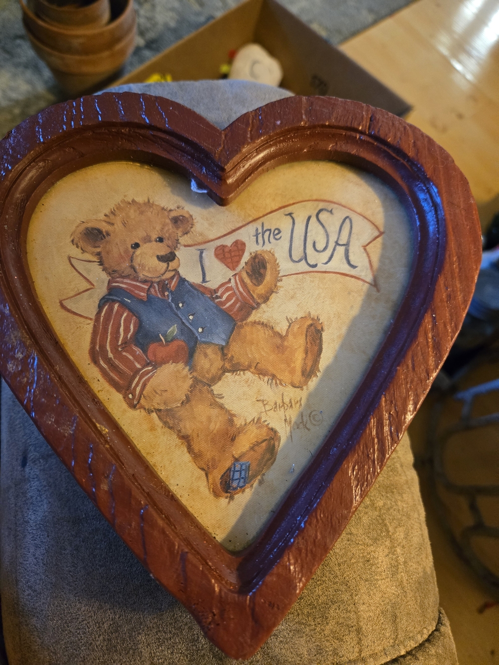 Homco Heart-Shaped Teddy Bear Wall Accent - Red Frame